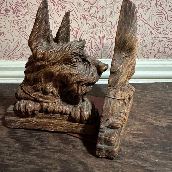Set of 3 Scottie dog bookends and card holder Syroco Wood - Picture 3 of 8